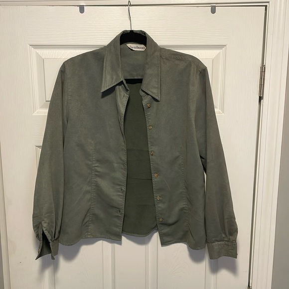 David Brookes Faux Suade Button-down Top - Picture 1 of 3